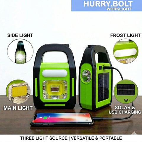 Solar Rechargeable 3-in-1 Emergency Light - Hurry Bolt Portable LED Work Light, Torch & Power Bank Rs 820